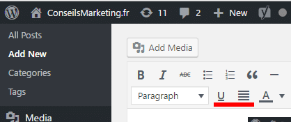 bouton souligné justifié disparu dans WordPress 4.7… comment remettre