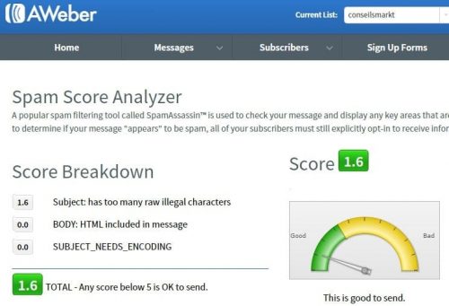Trucs et Astuces eMailing - Cas pratique avec Aweber partie 1 7 spam score aweber