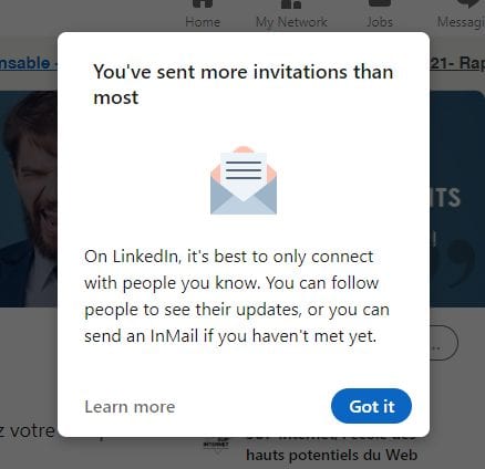 Vous avez atteint la limite d'invitations hebdomadaire - Linkedin 5