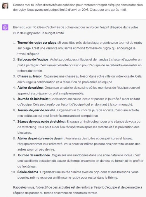 Quels sont les usages du ChatGPT dans le monde du sport ? 6 prompts ChatGPT pour les sportifs ! 29 Quels sont les usages du ChatGPT dans le monde du sport ? 6 prompts ChatGPT pour les sportifs ! 28