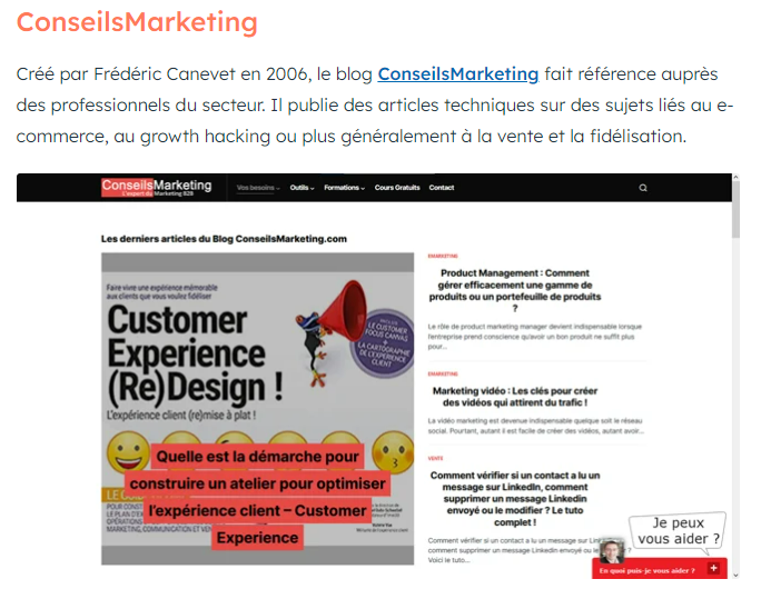 ConseilsMarketing.com dans le top 15 des blogs marketing en France en 2023 4