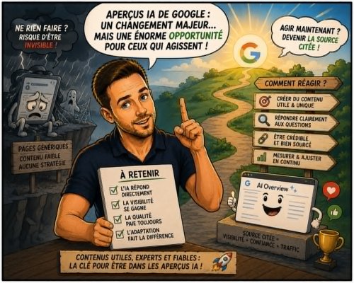 L'impact de Google AI Overviews en France : le guide complet pour comprendre, mesurer et être cité dans les Aperçus IA de Google 21 Ce qu'il faut retenir sur l'impact des aperçus IA de Google, et comment réagir