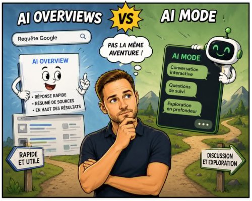 L'impact de Google AI Overviews en France : le guide complet pour comprendre, mesurer et être cité dans les Aperçus IA de Google 5 Quelle différence entre AI Overviews et AI Mode