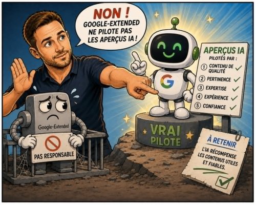 L'impact de Google AI Overviews en France : le guide complet pour comprendre, mesurer et être cité dans les Aperçus IA de Google 12 La mise au point technique - non, Google-Extended ne pilote pas les Aperçus IA