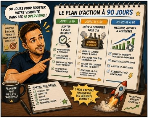 L'impact de Google AI Overviews en France : le guide complet pour comprendre, mesurer et être cité dans les Aperçus IA de Google 18 Le plan d’action à 90 jours