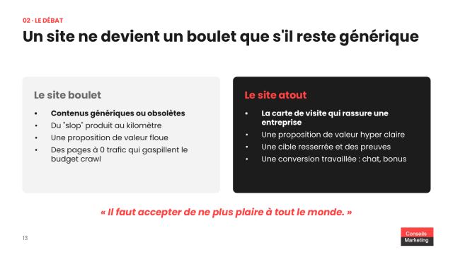 Faut arrêter d'alimenter son blog voire même de mettre à jour son site B2B avec l'arrivée de l'IA ? 12 Faut-il garder son site web ? Oui, mais pas n'importe lequel
