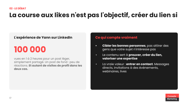 Faut arrêter d'alimenter son blog voire même de mettre à jour son site B2B avec l'arrivée de l'IA ? 16 La course aux likes n'est pas l'objectif, créer du lien si