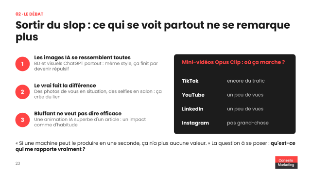 Faut arrêter d'alimenter son blog voire même de mettre à jour son site B2B avec l'arrivée de l'IA ? 22 Sortir du slop : ce qui se voit partout ne se remarque plus
